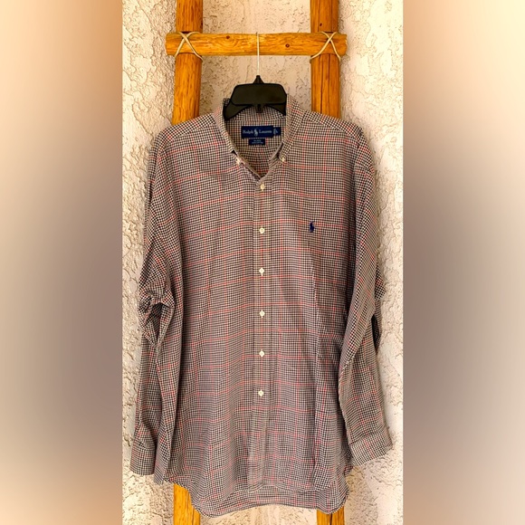 POLO RALPH LAUREN MEN’S LARGE 💯 % COTTON LONG SLEEVE CHECKERED SHIRT - Picture 4 of 7